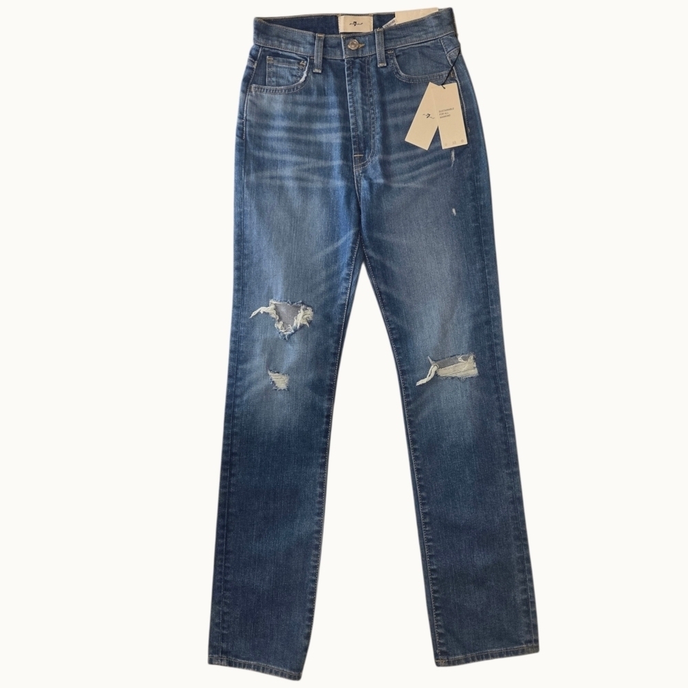 NWT 7 For All Mankind Easy Slim Jeans – Floral Print Back Detail – Size 24 - Picture 2 of 9